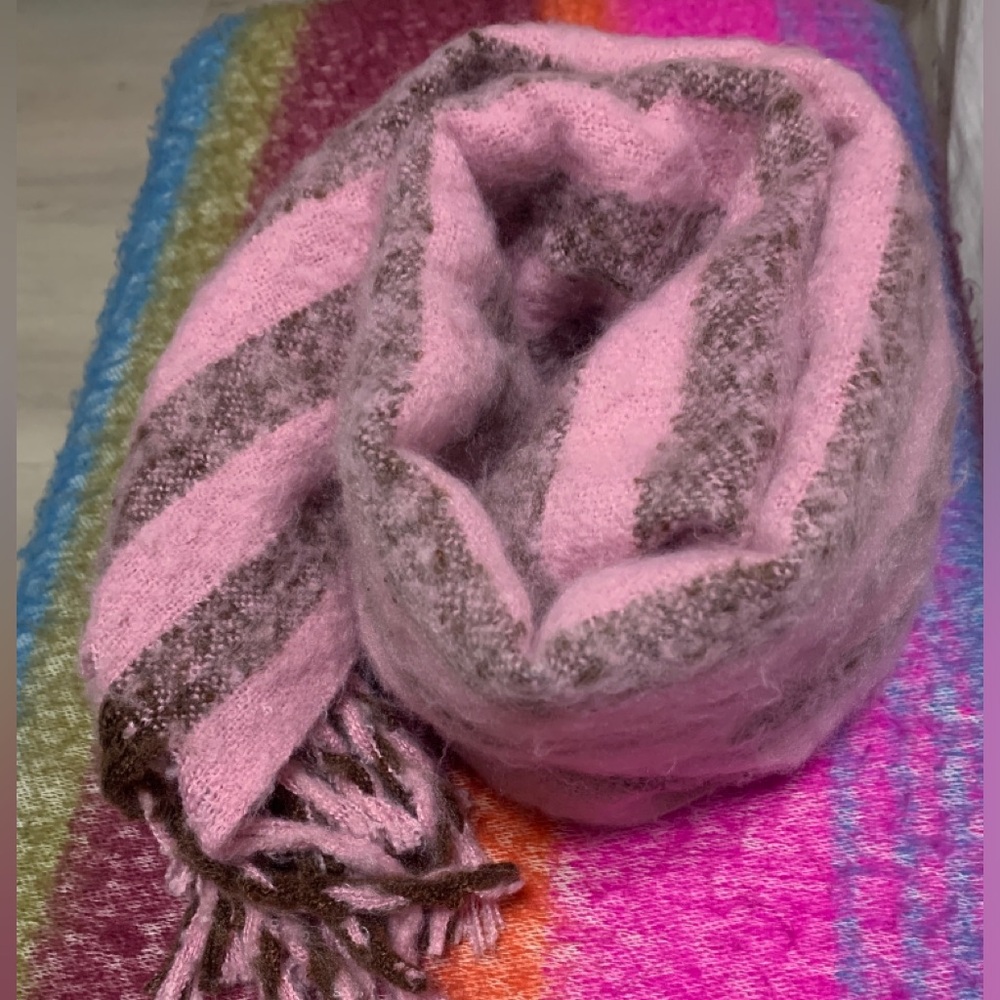 Anthropologie Pink and Brown Textured Scarf